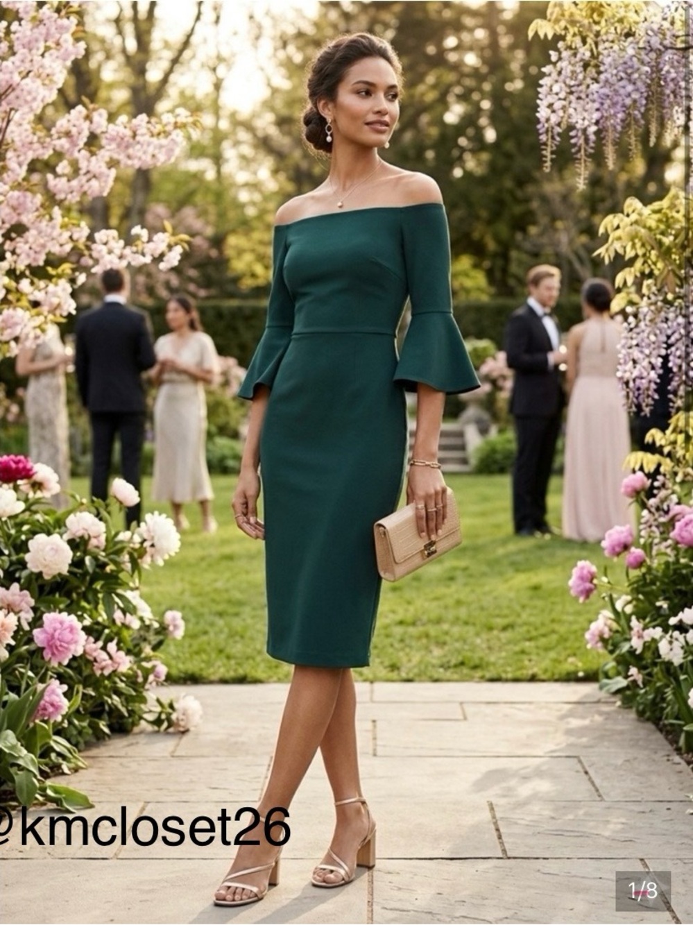 H&M Archive NWT Dark Forest Green Off-Shoulder Bell Sleeve  XS